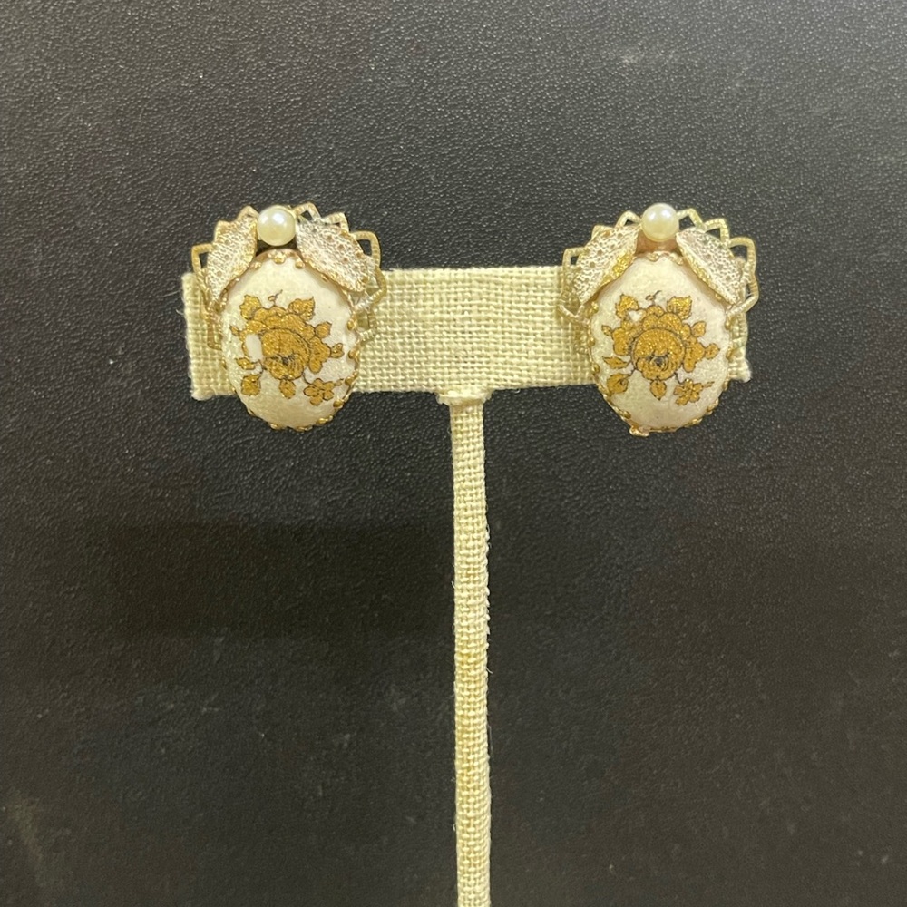 Vintage Germany Gold and Cream Clip-On Earrings